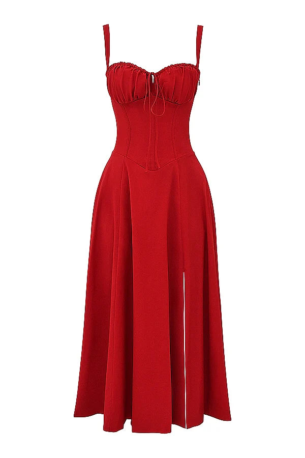 BLOOMING DESIRE LACE UP DRESS - RED