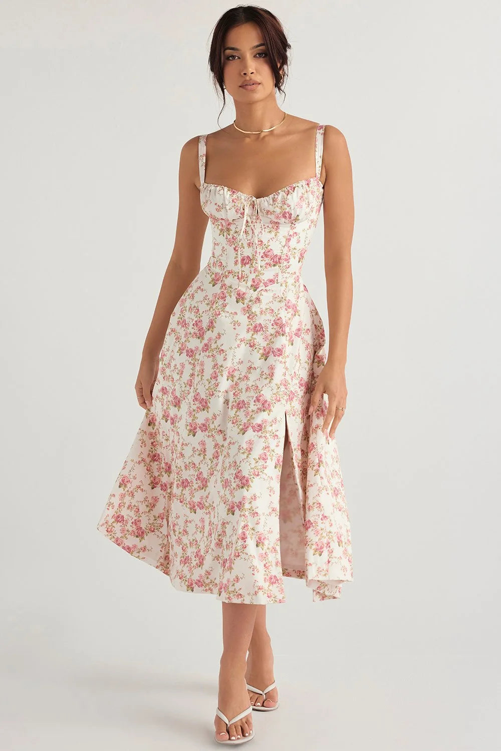 BLOOMING DESIRE LACE UP DRESS - FLORAL