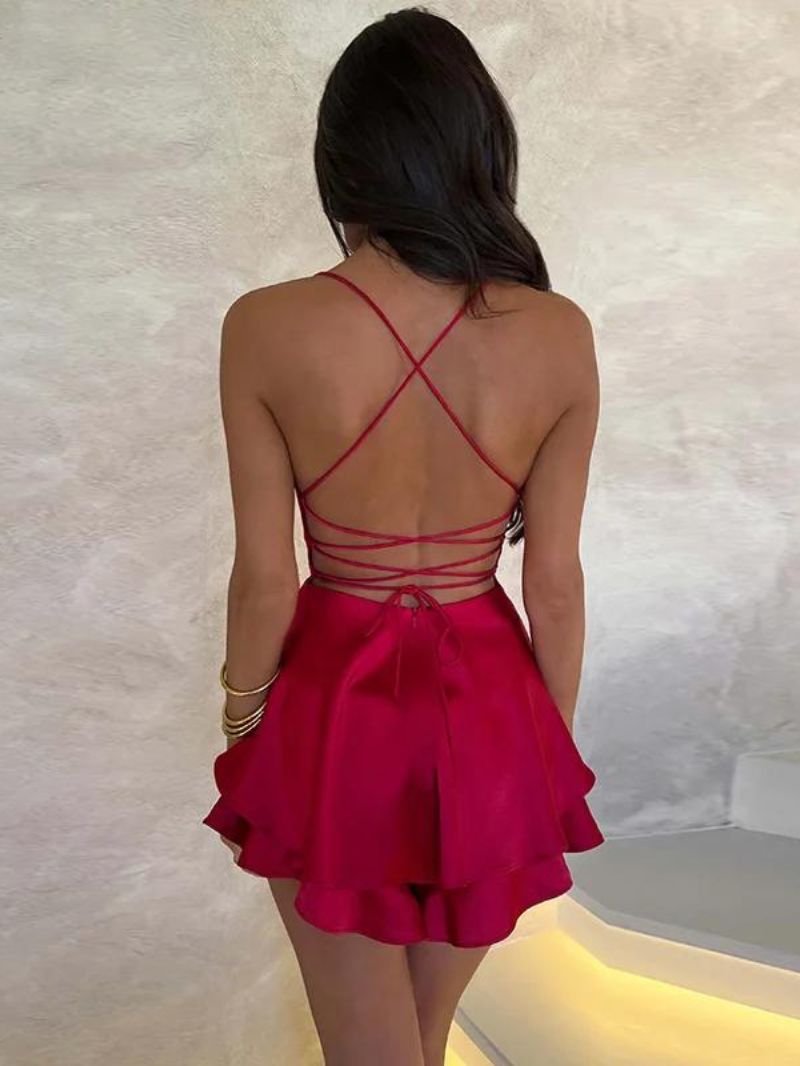 VIVID LACE UP MINI DRESS - RED