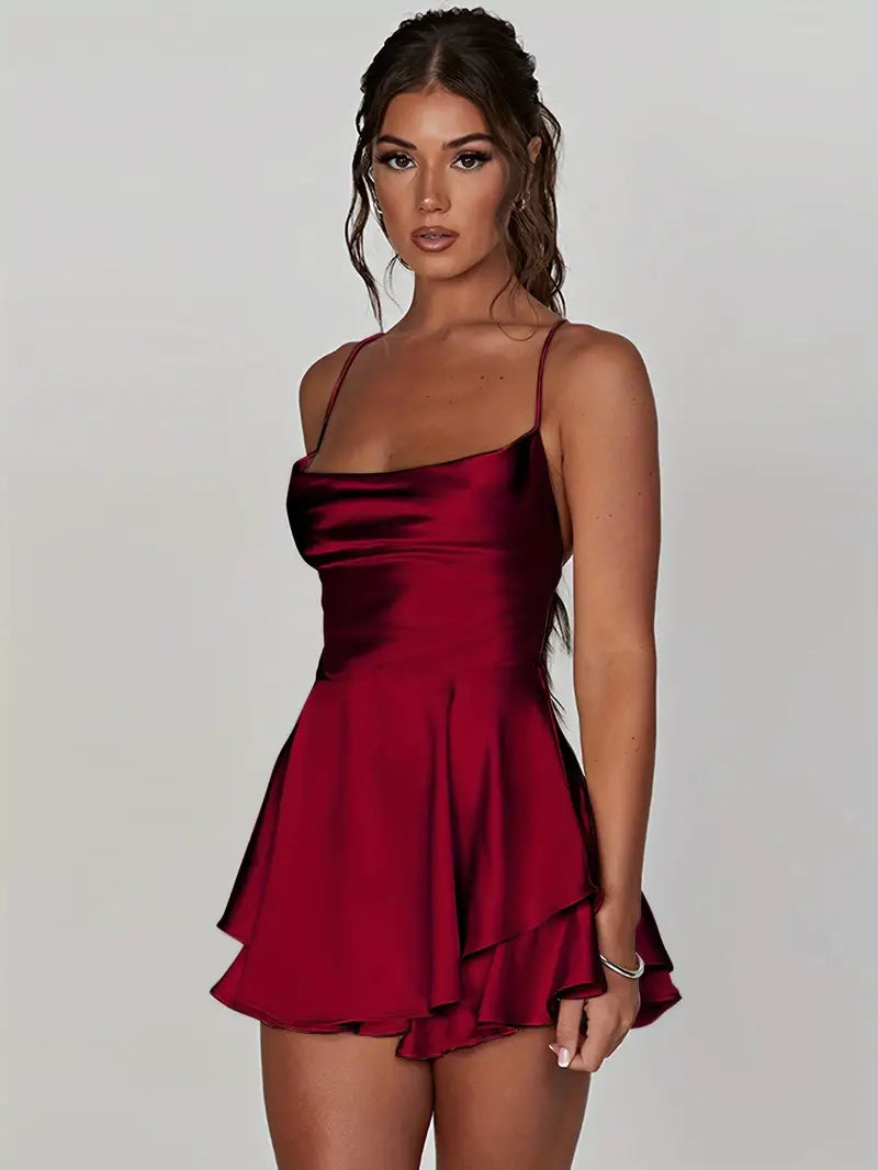 VIVID LACE UP MINI DRESS - RED