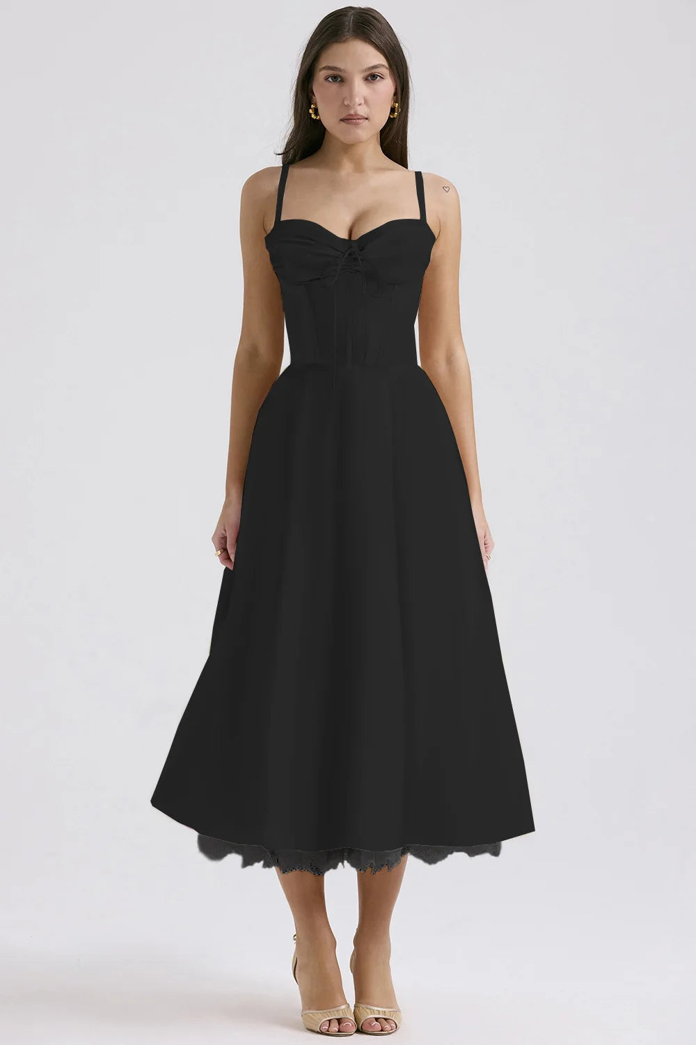 BLOOMING DESIRE LACE UP DRESS - BLACK