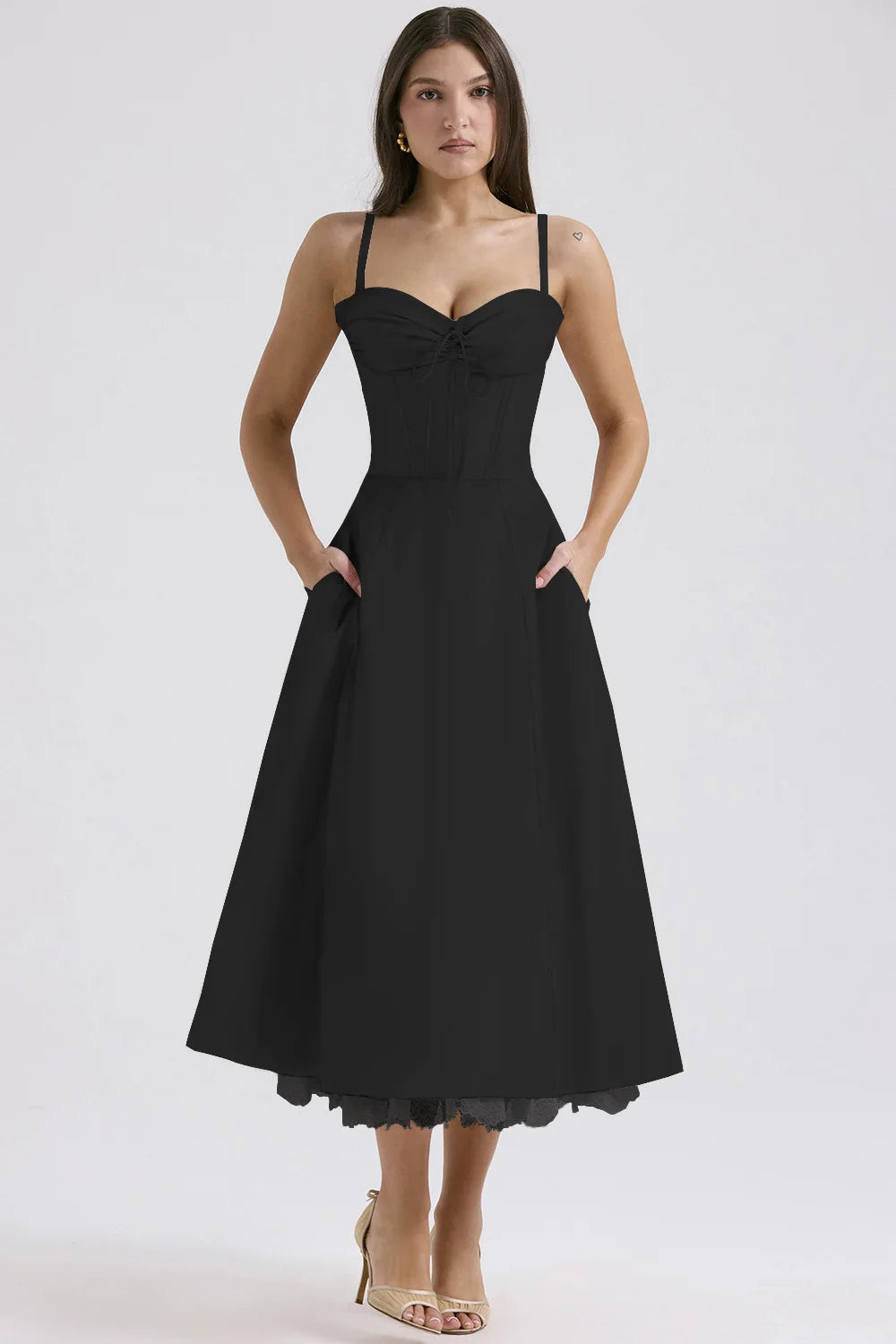 BLOOMING DESIRE LACE UP DRESS - BLACK