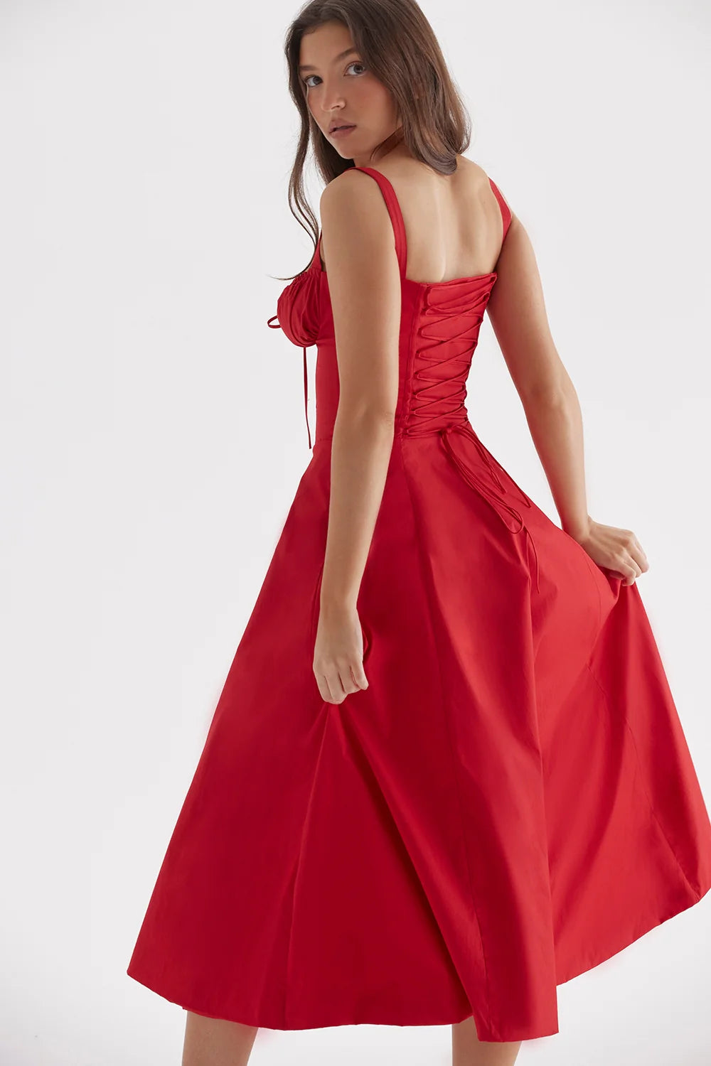 BLOOMING DESIRE LACE UP DRESS - RED