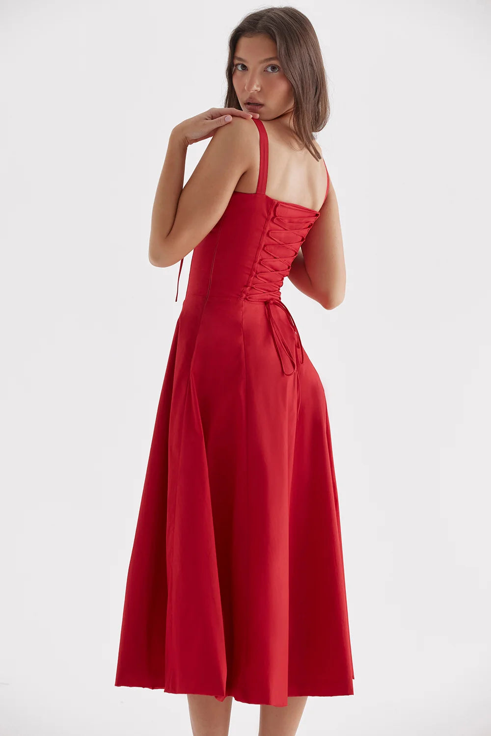 BLOOMING DESIRE LACE UP DRESS - RED