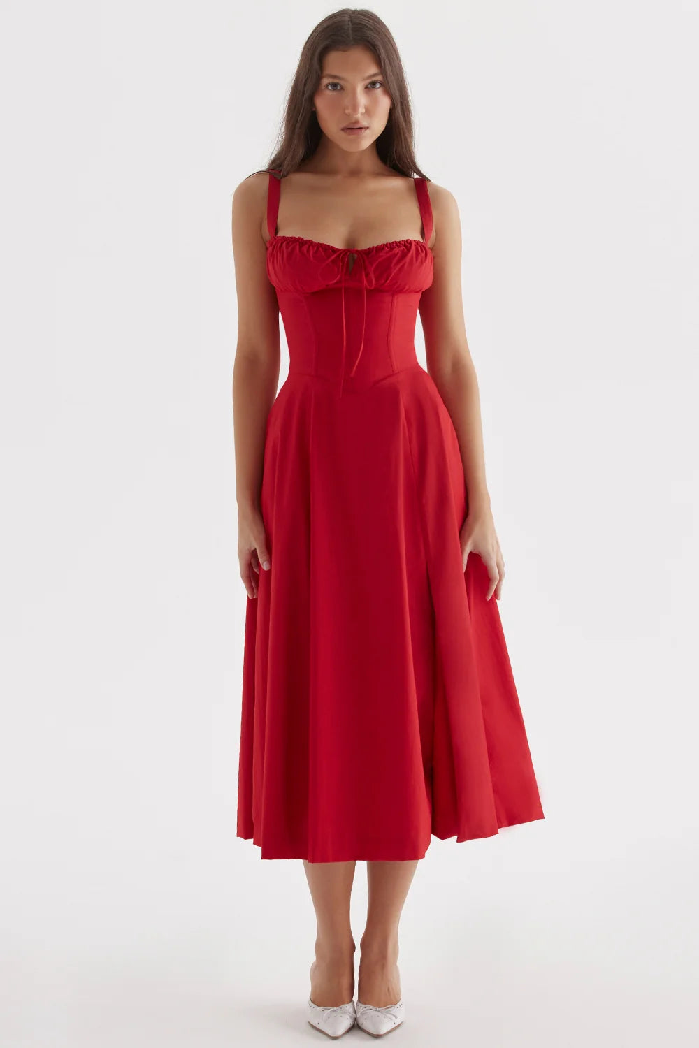 BLOOMING DESIRE LACE UP DRESS - RED