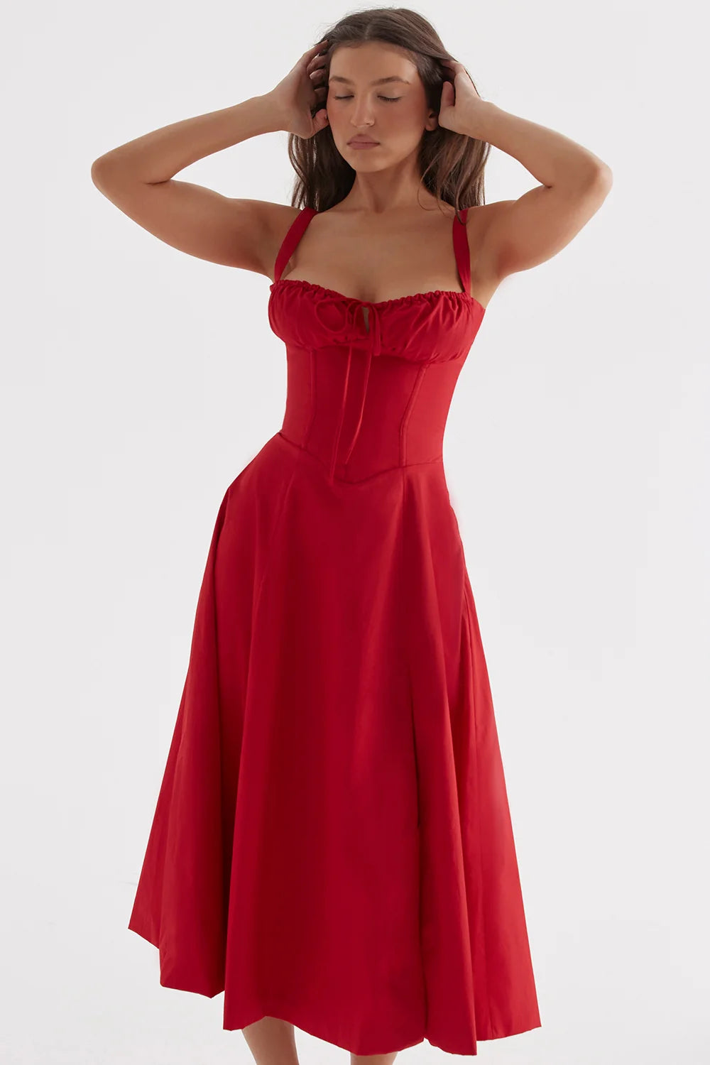 BLOOMING DESIRE LACE UP DRESS - RED