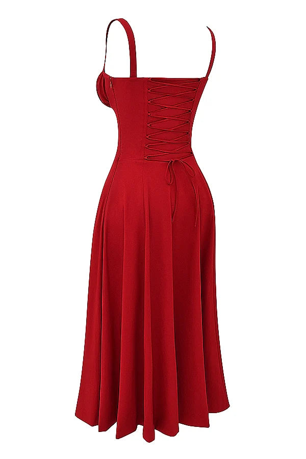 BLOOMING DESIRE LACE UP DRESS - RED