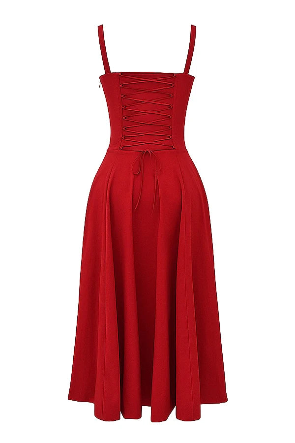 BLOOMING DESIRE LACE UP DRESS - RED