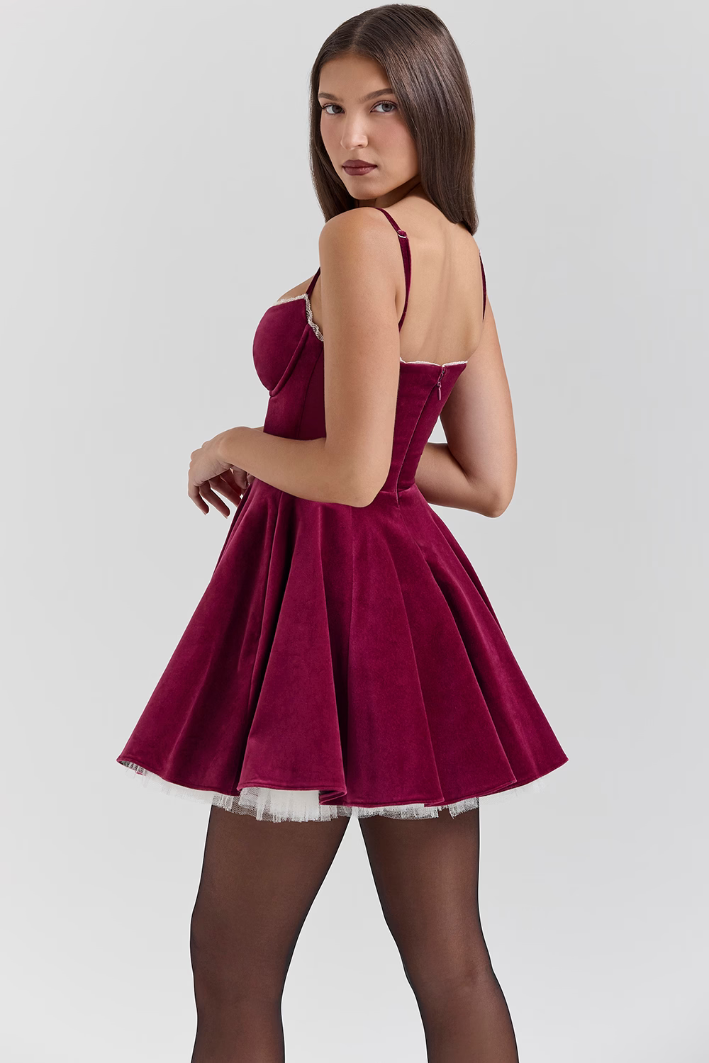 LUNA VELVET MINI DRESS - BURGUNDY